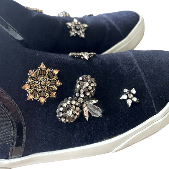 Jimmy Choo 7 Della Rhinestone Crystal Hightop Sneakers Pull On Shoes Gray 37 - Picture 5 of 11